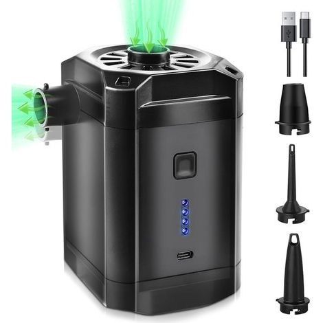 Pompa ad aria elettrica con batteria, pompa per materasso ad aria ricaricabile (5200 mAh), mini pompa elettrica 2 in 1 con batteria e porta USB, 3 ugelli per l'aria (1/5)