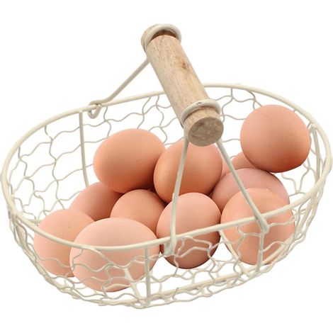 Panier Collecte Œufs Fil Métal Poignée Bois, rangement œufs poule/légumes cuisine