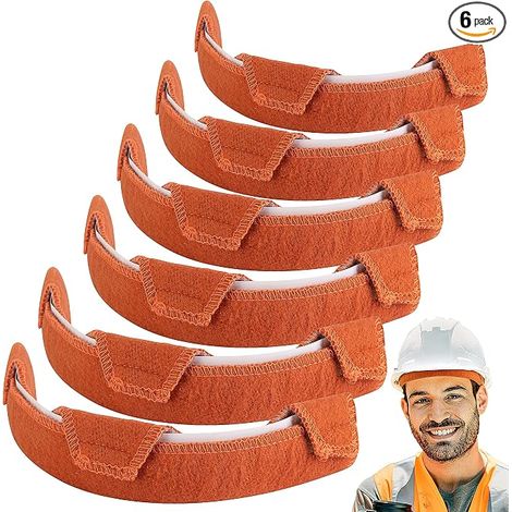 Lot de 6 bandeaux anti-transpiration en coton lavable pour casque de securite, coussinets auto-adhesifs reutilisables qui absorbent la transpiration, accessoires de chantier (1/5)