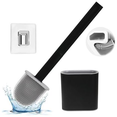 FENOPLASTICAUlisemBrosse WC, Brosse Toilette Silicone avec Support pour Nettoyage en Profondeur, Au Sol ou Montage Mural, Noir (1/4)