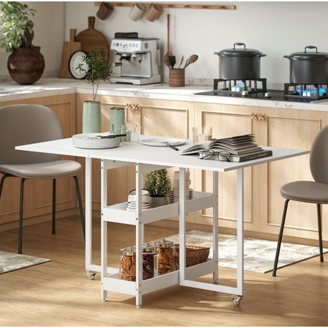 Tavolo da pranzo pieghevole bianco per 2-4 persone, 2 ripiani aperti, 133,4 x 80 x 75 cm (1/5)