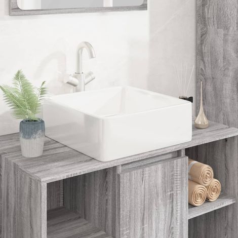 Lavabo carré en céramique blanche, 37 x 37 x 13 cm