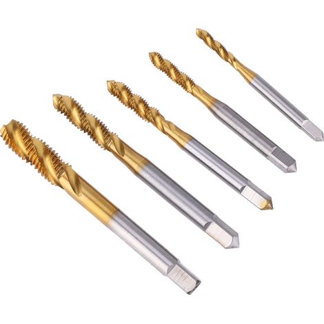 Kit de 5 tarauds à goujure M3-M8 en acier rapide (HSS) plaqué titane (1/5)