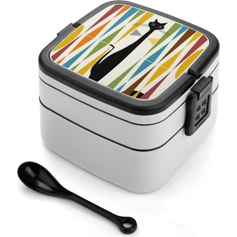 Boîte bento double couche de style art moderne du milieu siècle (1/5)