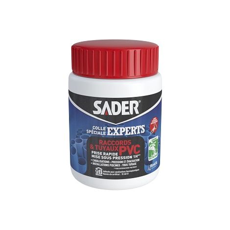 Sader Colle Tuyaux PVC – Soudure à Froid Haute Résistance – Compatible Eau Potable – Prise Rapide – Pour Raccords et Conduites PVC Rigide – 500ml