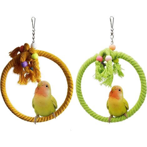 Lot de 2 anneaux de corde pour balançoire à oiseaux, perchoirs pour perroquets en cage, jouets suspendus résistants aux morsures, support pour oiseaux (1/5)