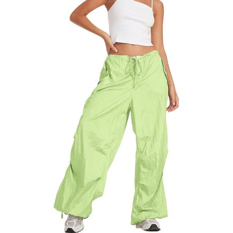 Harajuku-Cargohose für Damen, Vintage-Y2K-Stil, Jogginghose, sportliche Hip-Hop-Streetwear-Sweatpants – Größe L – Hellgrün