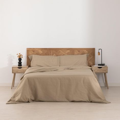 Housse de Couette 100% Lin Modèle : Tuffet pour lit 140x200 cm Couleur : Marron (1/5)