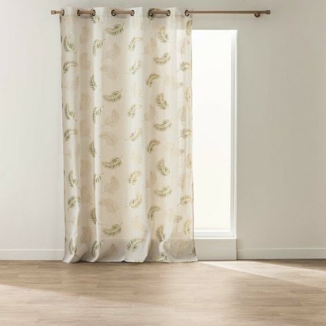 Rideau à œillets imprimé métallisé sauge – 140 x 240 cm – Polycoton - 140x240cm - Vert sauge (1/5)