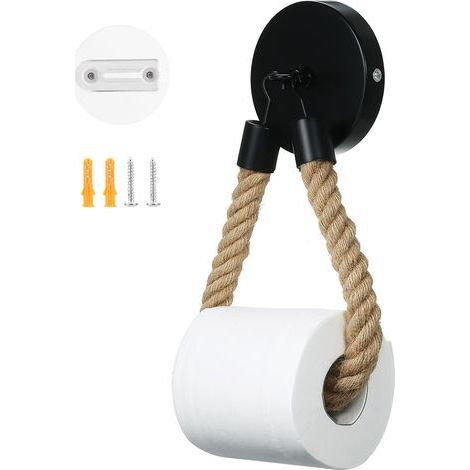 Porte Papier Toilette sans Perçage, Vintage Porte Rouleau Papier Toilette, Noir Mat Support Papier Toilette pour Salle de Bain et WC- (1/5)