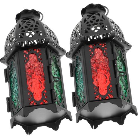 Chandelier Vintage Fer Forgé Bougeoir Verre Portable Lampe (1/5)