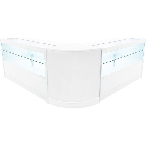 Comptoirs de Vente en MDF Blanc à LED Blancs Ensemble Selene CM60 C1500 3 Unités de Rangement Étagères Internes Portes Coulissantes Verouillables Réception Bureau Vêtements Bijoux [Clés INCLUS] (1/5)