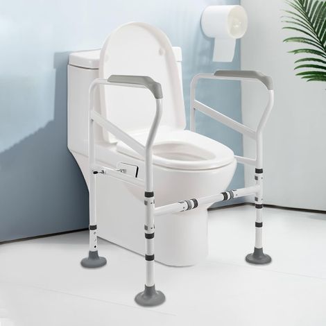 Höhenverstellbar 68.5-73.5cm WC-Stützrahmen WC-Stützhilfe Einstellbare Breite Toilettenstützgestell Toilette Aufstehhilfe WC-Aufstehhilfe Geeignet für jede Toilette, Große rutschfeste Matten