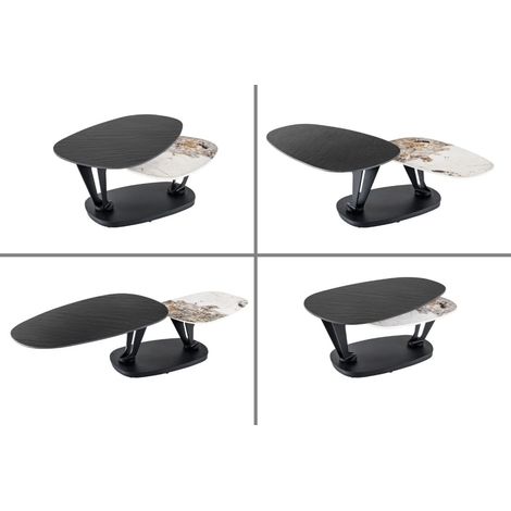 Tavolino basso ORBIS 160 cm in metallo nero con piani girevoli e rimovibili (1/5)