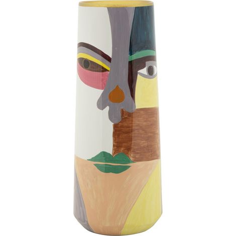 Vaso Piccassy Color Tall in ceramica con volto cubista dipinto a mano