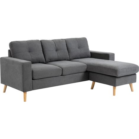 Canapé d'angle HOMCOM en L, canapé d'angle gris avec méridienne effet lin pour 3 personnes 93x136x85 cm, idéal pour salon