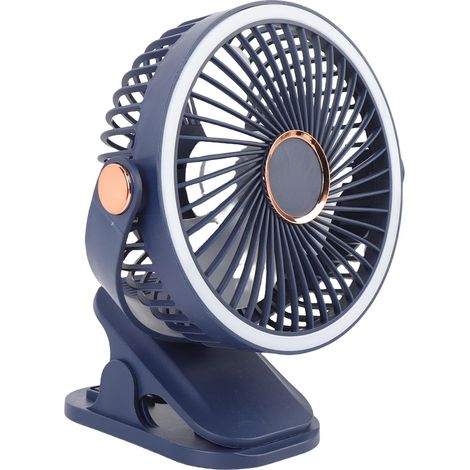 Desk Clip Fan, 5 Speed Settings, Night Light, 720 Degree Rotation, Rechargeable, Desk Lighting Levels: 3 Levels (BLUE) (1/5)