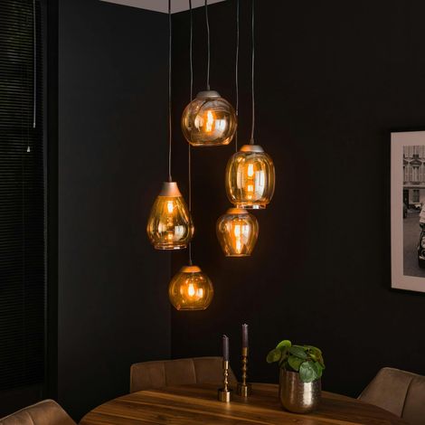 Suspension en verre ambré verticale avec ens. 5 abat-jour NOVA (1/5)
