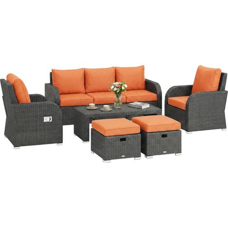 6-Piece Garden Lounge Set in Rattan with Reclining Armchairs Orange (1/5)