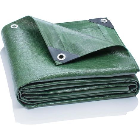 1 Bâche en tissu verte 5x6m 120g/m² Œillets aluminium Coins renforcés Jardin Camping (1/5)