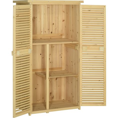 Gartenhaus aus Tannen- und Kiefernholz, 4 Fächer, Geräteschrank mit wasserdichtem Dach, 87 x 46,5 x 160 cm, naturbelassene Holzoberfläche