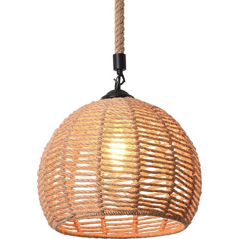 Lampe Pendante en Corde de Chanvre Farmhouse Mini-lampes Pendantes en Métal Rustique Corde de Plage Tissée Lampe Pendante pour îlot de Cuisine Café Bar Farmhouse,20CM