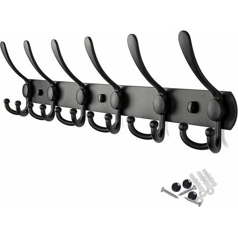 Appendiabiti da parete in acciaio inox, appendiabiti con ganci resistenti, portasciugamani (6 ganci, nero) (1/5)