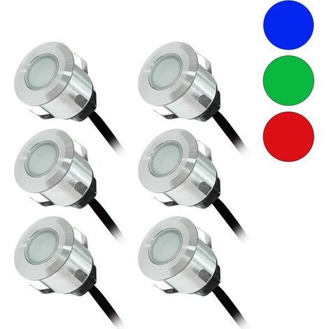 Kit de 6 spots LED encastrables 0,6W 12V – Éclairage bleu IP67 – Aluminium et verre – Angle 110° pour terrasse – Miidex Lighting