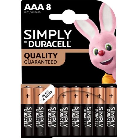 Blister da 8 pile alcaline 1,5V Duracell "Simply" - ministilo, AAA, LR03, MN2400 (1/2)