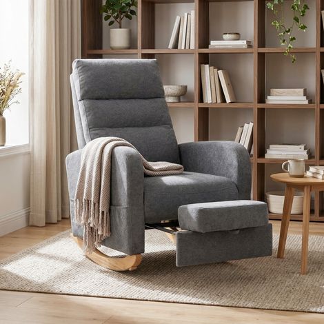 Rocking Chair, Retractable Footrest, 100 x 66 x 100 cm, Grey (1/5)