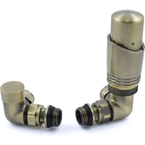West Delta Corner TRV Thermostatic Radiator Valve and Lockshield - Antique Brass (1/5)