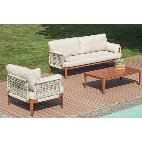 Set bestehend aus 3-sitzigem Sofa, 2 beigen Sesseln und Couchtisch MALIGI HOME MG-GEMMA Beige (1/5)