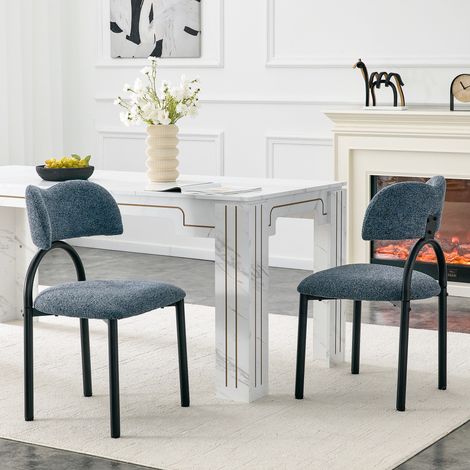Juego de 2 sillas de comedor con asiento y respaldo tapizados, sillas modernas con estructura de metal negro, solo las sillas, la mesa no está incluida. (1/5)