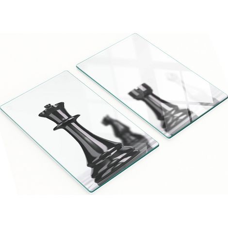 Tablas de cortar de cristal para cocina con dise帽o de piezas de ajedrez, 2 x 30 x 52 cm.