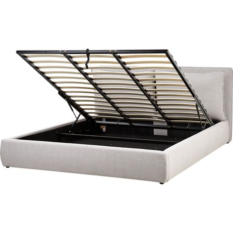 Cama con almacenaje de tela gris claro 180 x 200 cm Bajonna (1/5)