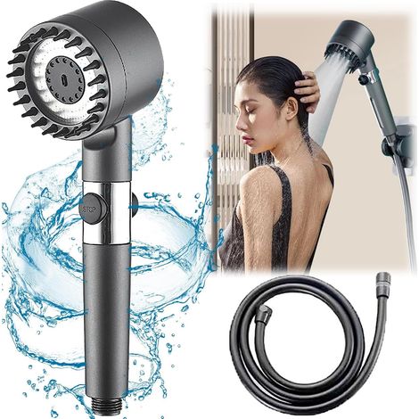 Pommeau de Douche Massant, Douchette Douche Salle de Bain 3Modes Haute Pression, Anti Calcaire Douchette Réglable avec Stop Eau, Pommeau de Douche (1/5)