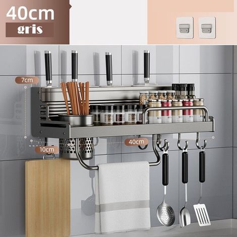 Kitchen shelf, multi-function wall-mounted punch-proof chopsticks and knives rack, household storage rack, aluminum Seasoning shelf (single barrel) (1/5)