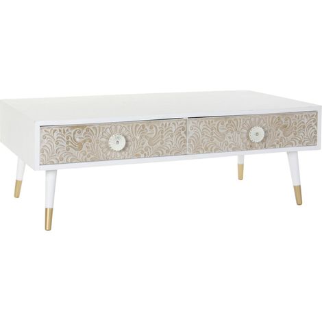 Table basse mandala épicéa bicolore avec tiroirs - Brun clair orné d'un motif mandala (1/5)