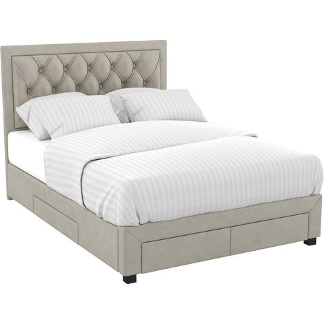 Letto matrimoniale con cassetti 160 x 200 cm in Velluto Beige - LEOPOLD