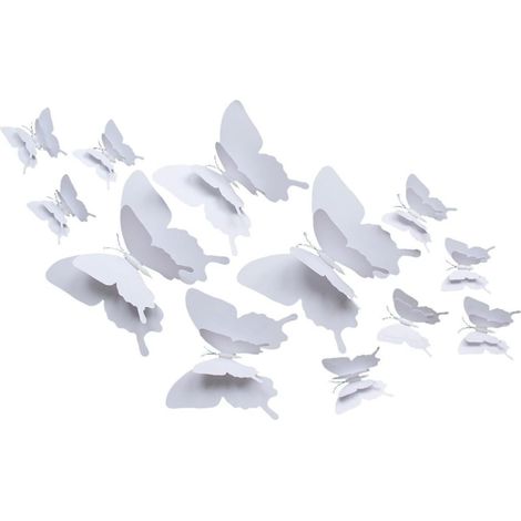 Autocollants Muraux 3d Papillons Blanc Pvc Double Aile 12 Pièces Faciles à Coller et Nettoyer pour Décoration Chambre Élégante et Charmante (1/5)