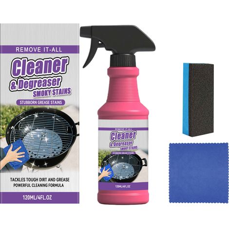 Nettoyant pour grilles de barbecue : élimine les taches de graisse et d’huile sur les grilles de barbecue. Simple, portable et facile à utiliser. Contenu : 1 flacon de 120 ml, 1 éponge, 1 chiffon. (1/5)