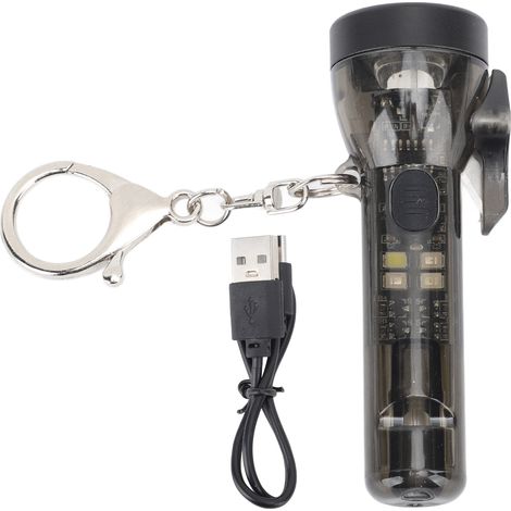 Mini Lampe Torche de Poche Rechargeable avec Sifflet et Corde de Coupe, 2 Modes d'Éclairage, Clip pour Porte-Clés (1/5)