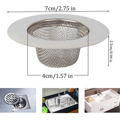 10 filtros para fregadero de cocina, filtro de acero inoxidable para fregadero, filtro de desagüe de acero inoxidable, colador para fregadero de cocina, para fregadero de cocina y baño. (1/4)