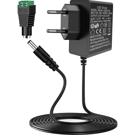 Power Supply 12V 2A, Universal Charger 12V 2A, AC/DC 220-240V 50/60Hz Mains Adapter, Transformer 220V Socket Cable, Power Adapter Supply for LED TV DVD Player, External Disc (1/5)