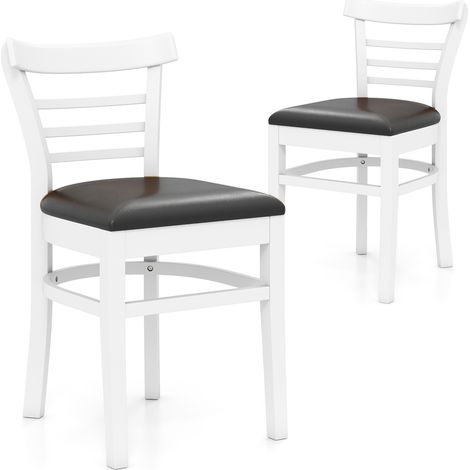 COSTWAY Upholstered Kitchen Chair Modern Dining Chair Set of 2-White (1/5)