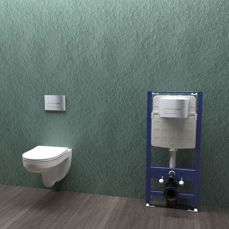 Bathroom 1.14M Concealed Cistern Frame & Rimless Wall Hung Toilet UF Slim Soft Close Seat (1/5)