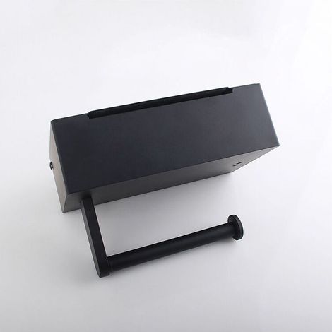 royaluxe - Porte Papier Toilette, Porte Papier Toilette Noir Mat avec Boîte à Lingettes Humides, Porte Rouleau de Papier en Acier Inoxydable sans Perçage avec Boîte à Lingettes Humides,une pièce, (1/5)