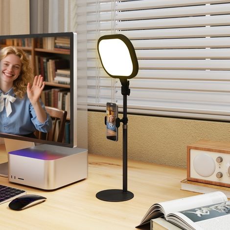 Lampe de table avec support téléphone, 5 modes couleur & 10 niveaux luminosité, lampe chevet mémoire, métal noir, salon/chambre (1/4)