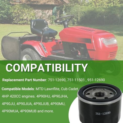 Ölfilter für Lawnlite Cub Cadet MTD 4HP 420CC Vertikaltraktor 4P90HU 4P90JHA 4P90JU 4P90JUB 4P90MU 4P90MUA und 4P90MUB Aufsitzmähermotoren (2 Stück) (1/4)