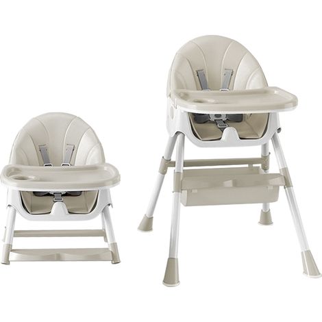 Chaise haute pliable 4 en 1 pour enfants, avec roulettes universelles, réglable en hauteur, de 6 mois à 3 ans, couleur crème (1/5)